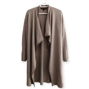 Ralph Lauren Black Label 100% Cashmere Long Cardigan with Lamb Leather Trim Med